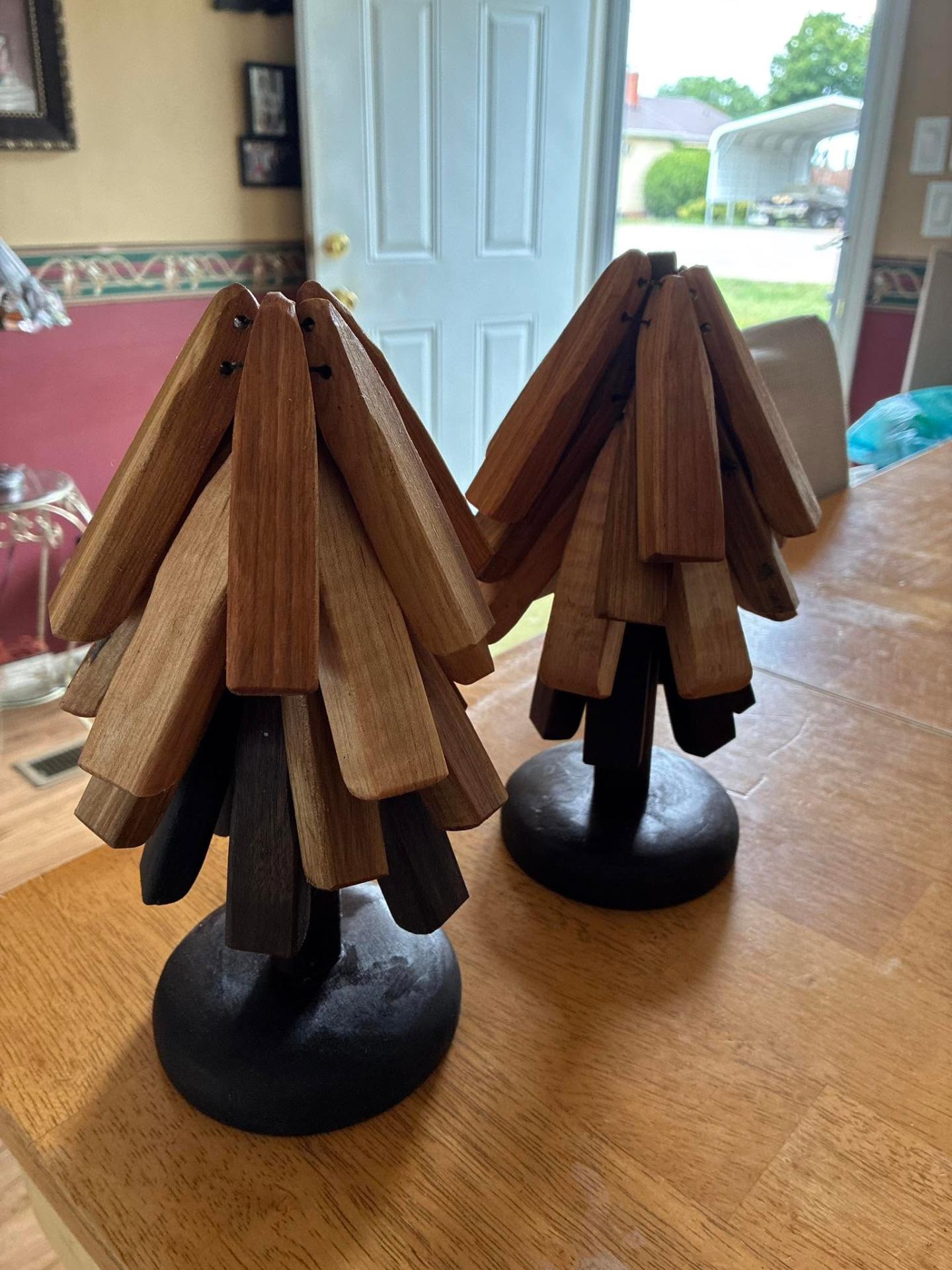 Pair of handcrafted wooden tree trivets